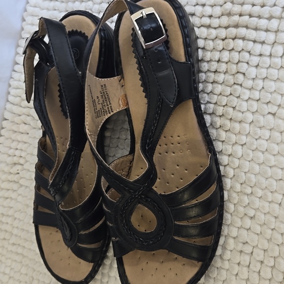 Air Flex Comfy Black Faux Leather Strappy Wedge Sandals Size 7.5 - Picture 3 of 5